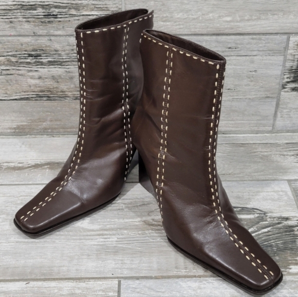 Retro (90's) Diba "Elko" Square-Toe Top-Stitch Wedge Heel Boots - Picture 3 of 15